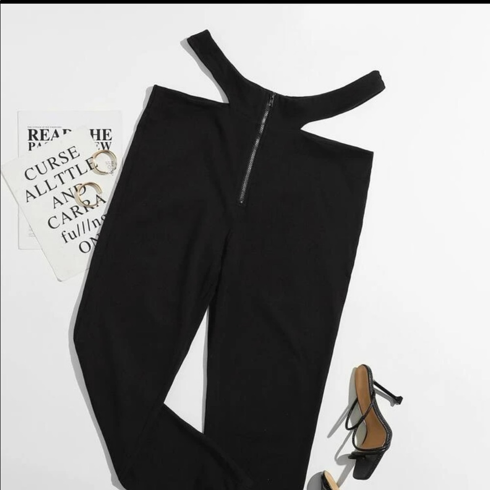 2/14$! 0XL SHEIN black joggers w/thong detail &zipper @waist.Elastic@ankles EUC